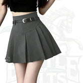 Women’s High-Waist Gray Pleated Mini Skirt – Solid A-Line Style with Belt Loops